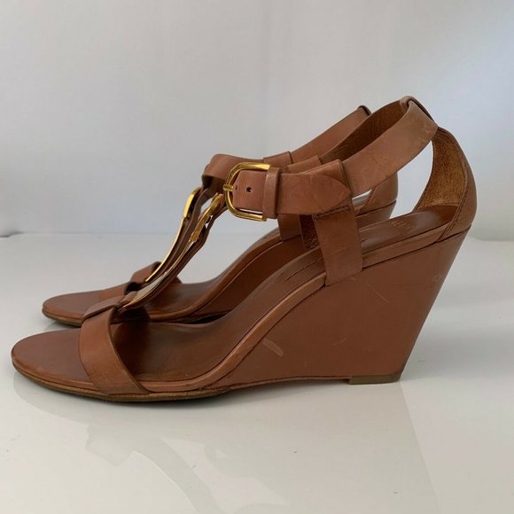 AERIN GEORGICA TAN LEATHER WEDGE SANDALS SIZE 8.5 - Picture 4 of 9